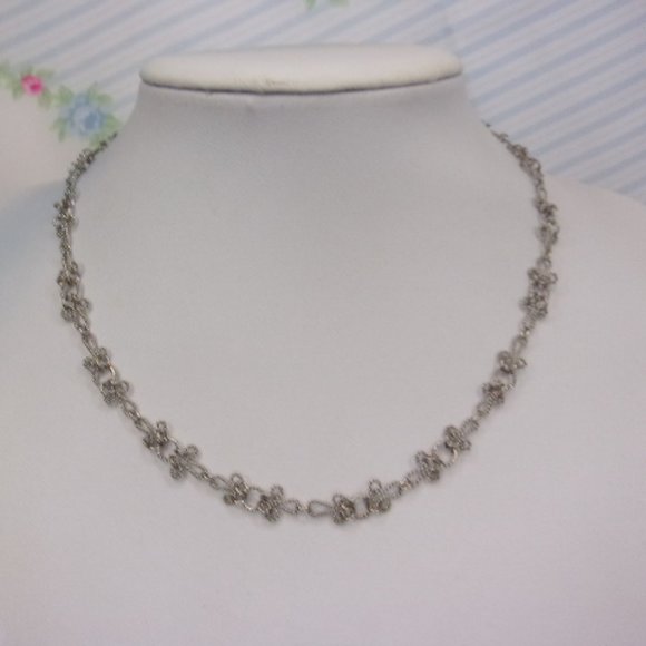 Silver Wire Tatted Lace Choker Necklace 16" L - Picture 1 of 8